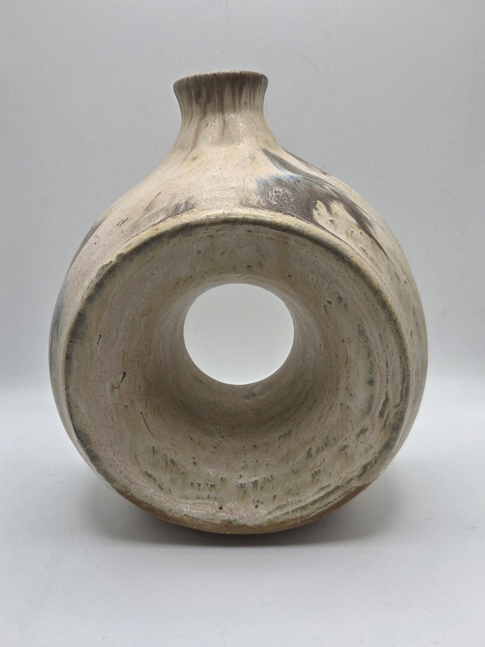 Vintage 1983 Signature Pottery Cream Ceramic Donut Vase